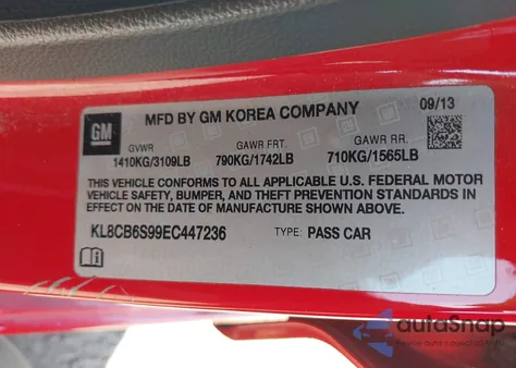 2014 Chevrolet Spark Ls Auto from USA, damaged, VIN KL8CB6S99EC447236